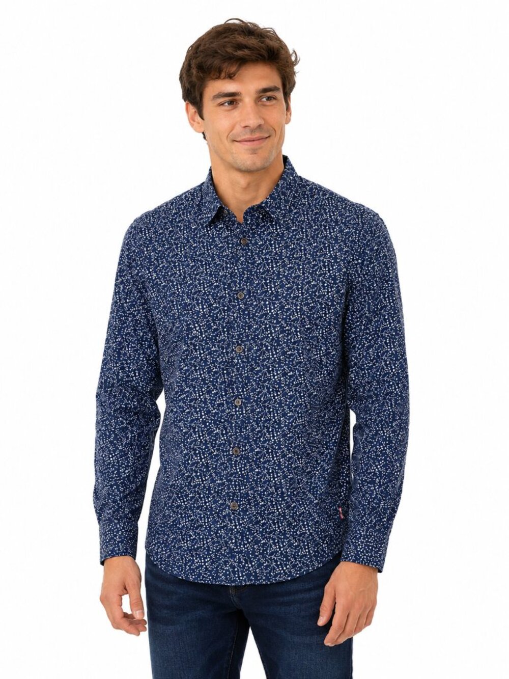 English Laundry Men’s Medium Blue White Floral Long Sleeve Button Down Shirt